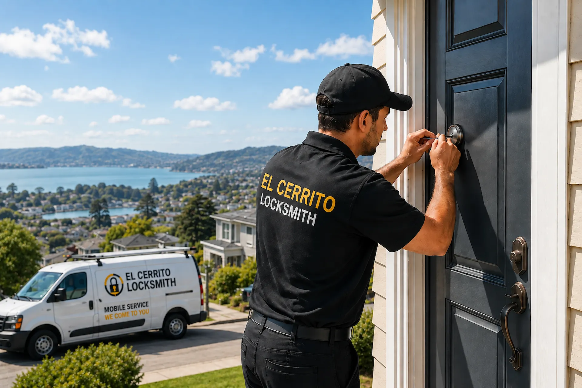 El Cerrito locksmith working on a residential door lock in El Cerrito CA